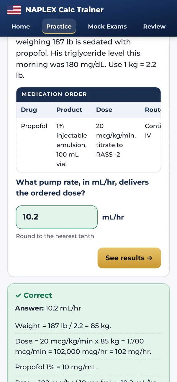 A calculation answer marked in the app with worked steps