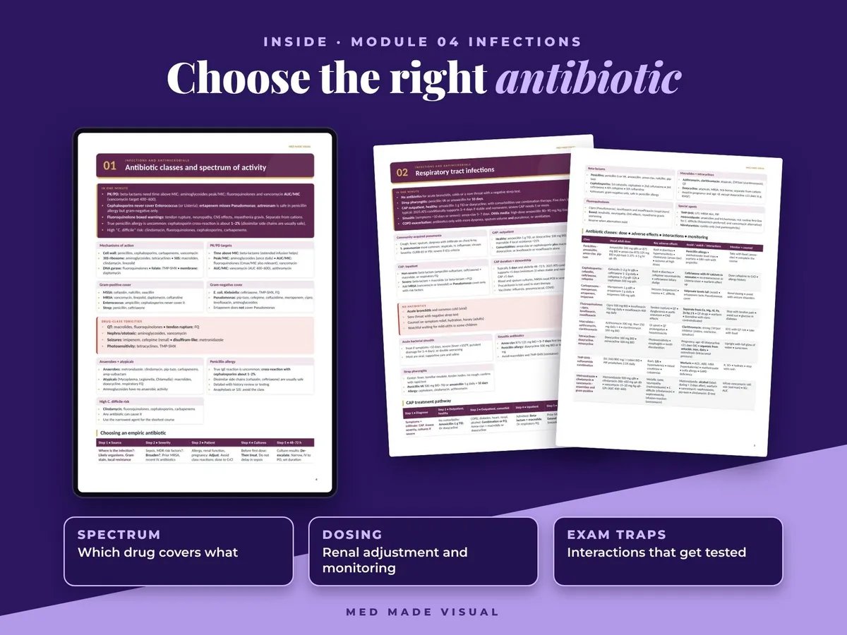Full antibiotic classes page from the Infections module