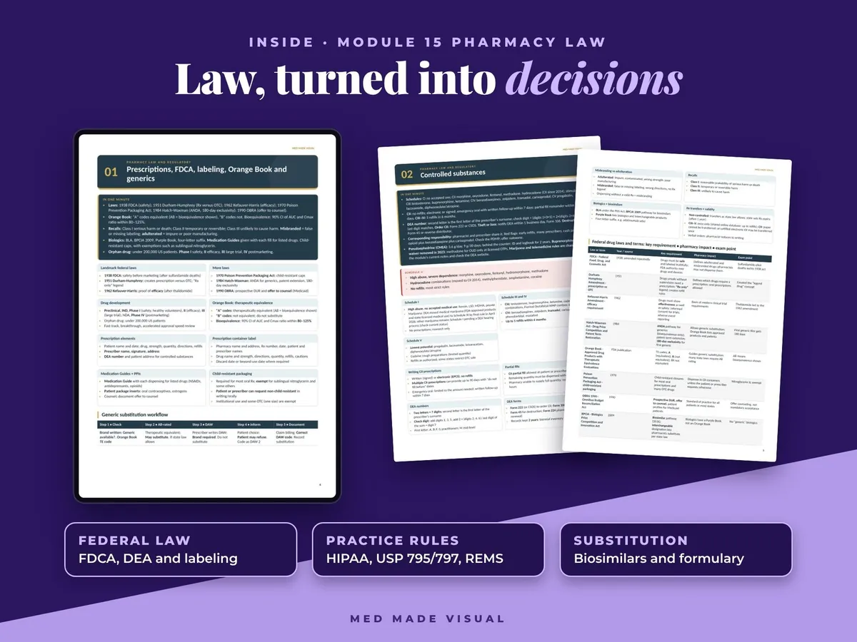 Full prescriptions and FDCA page from the Pharmacy Law module